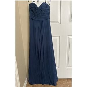 Amsale Navy Blue Silk Strapless Sweetheart Neckline‎ Maxi Dress Formal Gown
